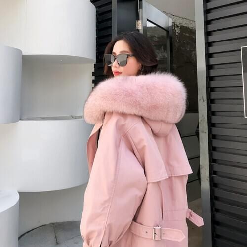 Parka Winter New Female Mid-Length Rex Rabbit Fur Liner Detachable Fox Fur Collar Women Coat