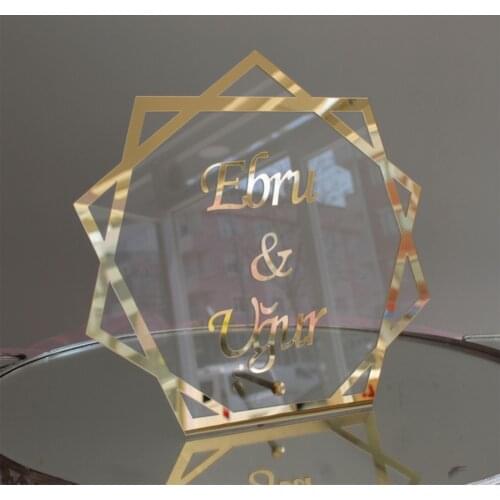 Personalized Gold & Silver mirror transparent acrylic wedding, engagement table name holder, wedding decor