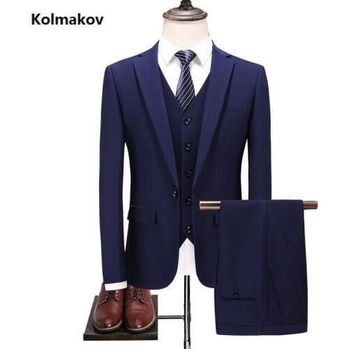 Jacket + Pant+vest)Suits Men 2019 spring autumn mens Slim Fit Wedding Suits Mens business Suits Blazers hosts Clothes S-4XL