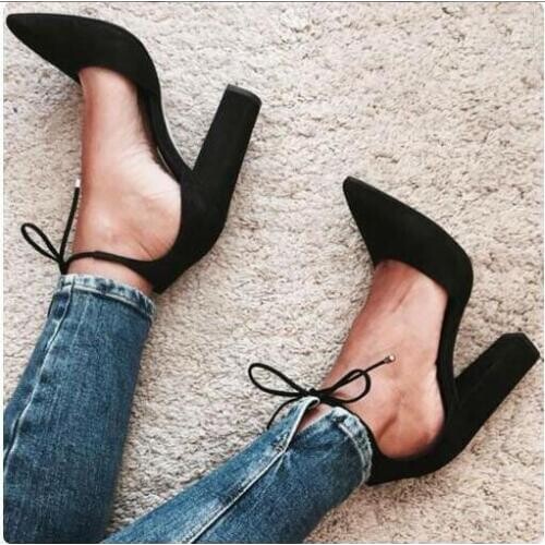 Sexy Ankle Strap Chunky Heels Pumps For Women Pointed Toe Cut-out Ankle Strap Dress Shoes High Heel Fashion Spring Autumn Pumps
