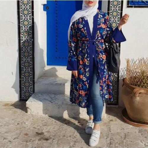 Aligaia Printed Half-Length Cardigan Dress For Women 2021 Summer New Turkey Islamic Arab Long Muslim Dress Kaftan Elbise Dress