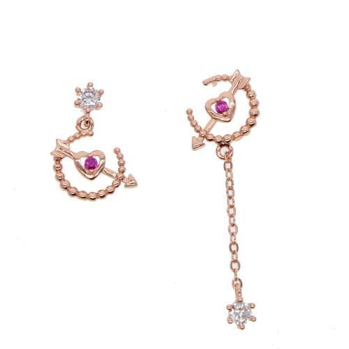 Heart hoop pink gold color earring with crystal long chain earrings on evening party wedding gift for women