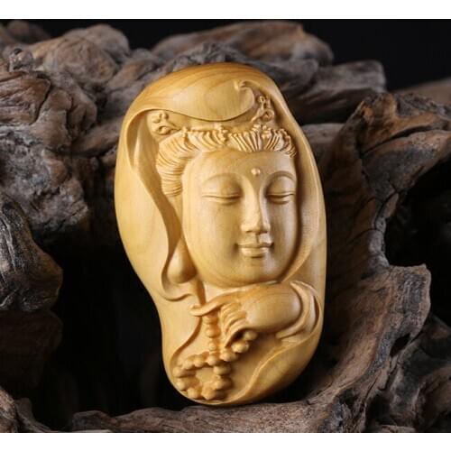 6CM Guanyin Figurines Mascot Lucky Statue Religious Wood Statue Bodhisattva Solid Wood Statue Peace and Good Luck Ornaments
