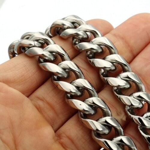 Tisnium Never Fade 15mm Stainless Steel Cuban Chain Necklace Waterproof Men Link Curb Chain Gift Jewelry Punk Hip-hop Style