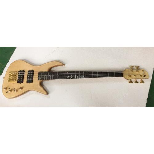 Top quality QShelly custom solid 2.5cm flame maple top body 5 strings active pickup ebony fingerboard jazz electric bass guitar