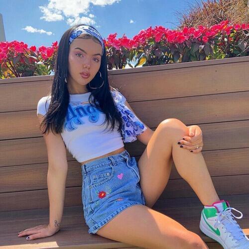 Women Cute printed Short Sleeve Casual Thin T-Shirt top Crop Cami Tee vest Tops T-shirt