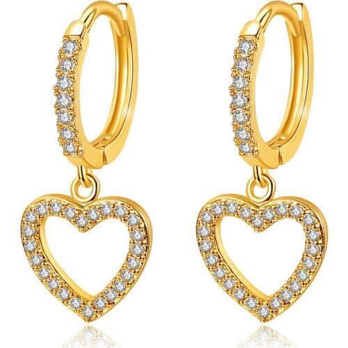Hainon New Drop Earrings Hanging Hearts Crystals Earring for Women Party Hot Selling Gold Color Ear Jewelry Friends Gift