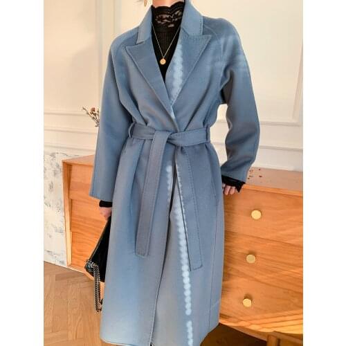 Water ripple double-sided cashmere coat womens 2021 popular new long Hepburn woolen cloth