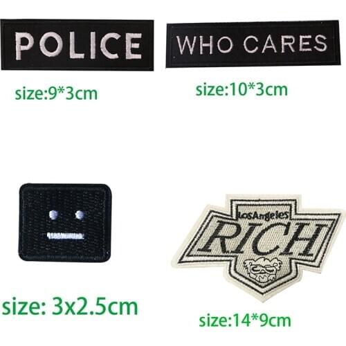 1PCS Black White English Alphabet Rectangle Embroidery Patches for Clothing Stripes Written Words Sticker Clothes Letters Badges