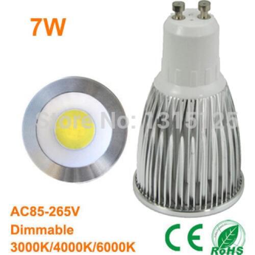 10PCS/lot dimmable 110V/ 220V GU10 COB Warm White spotlight , 7W 3000K/4000K/6000K lighting bulb lamps + free shipping