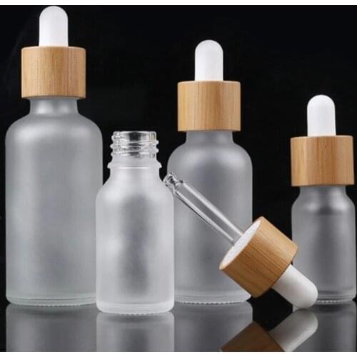 100pcs bamboo cap frosted glass bottle dropper eco-friendly wooden lid essential basic massage oil pipette refillable container