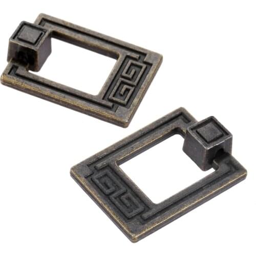 2Pc Vintage Chinese Door Handle Knobs Antique Bronze Retro Square Cabinet Pulls Handle Furniture Handles 30*40mm