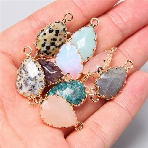 Water Drop Natural Stone Quartz Charm Pendant Labradorite Amethysts Connector Pendant for Necklace Earring Jewelry Making 5pcs