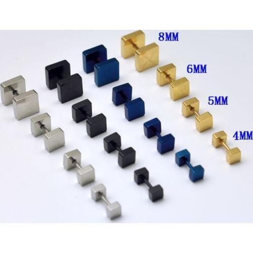 Free shipping 4,5,6,8mm ball mix 4sizes 4 colors 96 pcs body piercing jewelry mix lots fake square earrings cheaters ear plugs