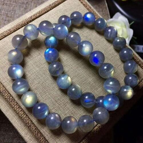 AAA+9mm natural rainbow light stretched feldspar gemstone crystal round beaded bracelet
