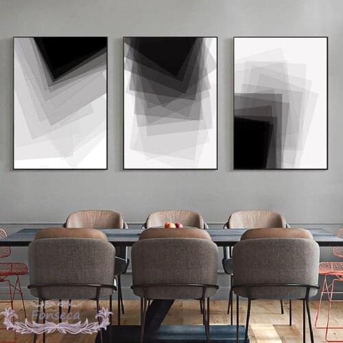 Abstract Black White Block Ghost Overlay Poster Modern Minimalist Geometry Canvas Painting Wall Art Print Nordic Fashion Picture
