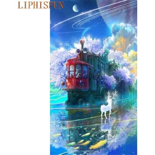 Diamond Painting Cross Stitch Full Square Round Picture of Rhinestone DIY Mosaic Embroidery Train Sea New Year Gift