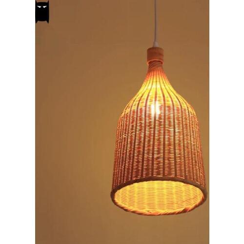 Bamboo Wicker Rattan Basket Shade Pendant Light Fixture Rustic Country Hanging Lamp Avize Luminaria Dining Table Room Farmhouse
