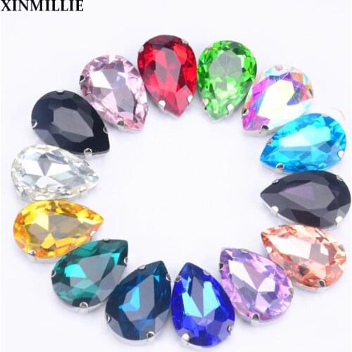 Free shippment30pcs 20x30mm Teardrop Sew On Crystal Fancy Stones with claw setting shadow,Rainbow,light rose,Aquamarine,Peridot