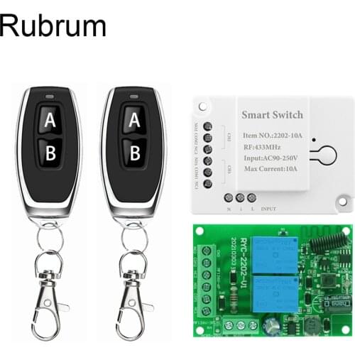 Rubrum 433Mhz Wireless Remote Control Switch AC 110V 220V 2CH Relay Receiver Module & 2 Button Transmitter For Gate Light Smart
