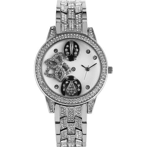 Womens Watch Quartz Analog Watches Luxury Diamond-encrusted Beetle Relief Watch Alloy Band with Hook Buckle Wristwatch