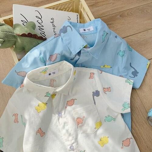 Kids Clothing 2021 Summer New Baby Boys Shirts Childrens Cartoon Dinosaur Print Blouse for Boys Kids Short Sleeve Shirts Tops