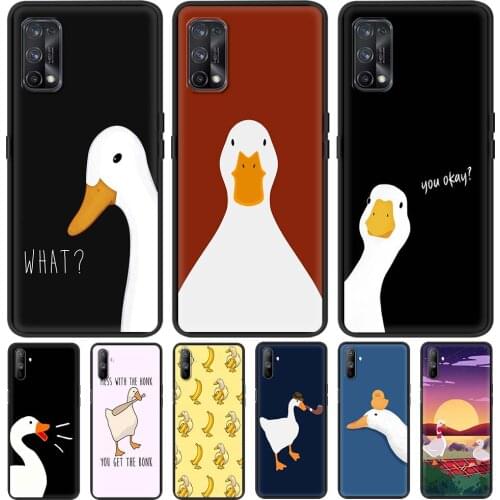 For Realme 6 7 Pro C3 5 XT C15 8 Phone Case X50 C11 GT Neo C20 C21 7i C25 Q2 Black Soft Shockproof Cover Funny Cartoon Duck Capa