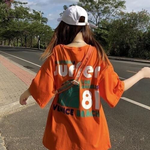 100% Cotton Short-Sleeved T-shirt Female Korean Students Loose New Style Funeral Strange Summer Medium-Length Shirt Lazy Style