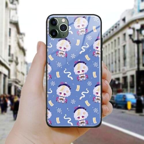 Genshin impact Qiqi cute art Soft Silicone Glass Phone Case Cover Shell For iPhone SE 6 6s 7 8 Plus X XR XS 11 12 Mini Pro Max