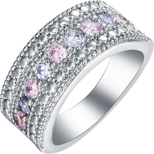 Hainon New Unique Design Silver Color Ring for Women Female Wedding with AAA Purple Pink Cubic Zircon Jewelry Rings Gifts
