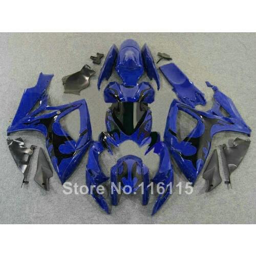 100% Fit for SUZUKI GSXR 600 750 fairing kit K6 K7 2006 2007 black flames blue GSX-R600 GSX-R750 06 07 fairings set JW14