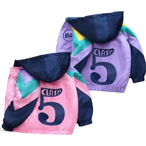 2021 New Girls Coats Autumn 2 Color Cartoon Letter 5 Fashion Jacket For Girl And Boys kids Windbreaker Children Present Clothing