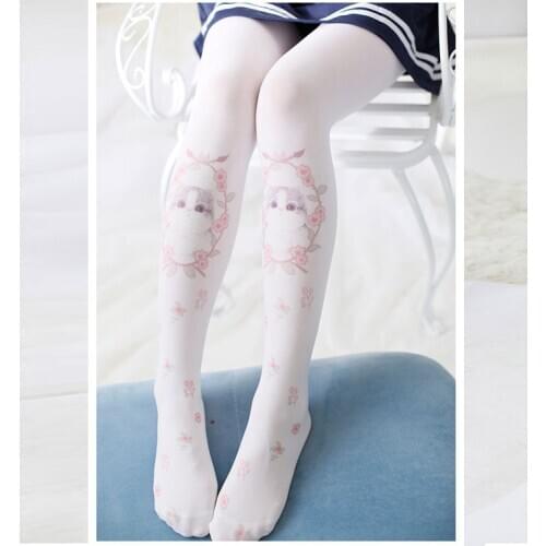 Japanese-style Sweet Printed Silk Stockings Cute Lolita SOFT Girl GIRLS COS Socks Students Stockings Womens