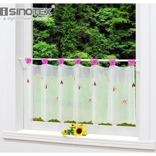 Fashion Cafe Voile Embroidered Kitchen Balcony Curtain Pastoral Style Small Cafe Curtain Rose Red 4 Sizes Available 1 PCS/Lot