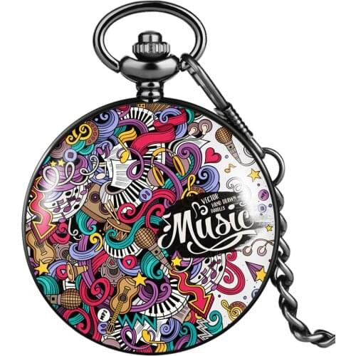 Top Fashion Pink Music Carnival Pattern Vintage Pocket Watch Men Women Pendant Necklace Chain Alloy Watches for Friends Relogio