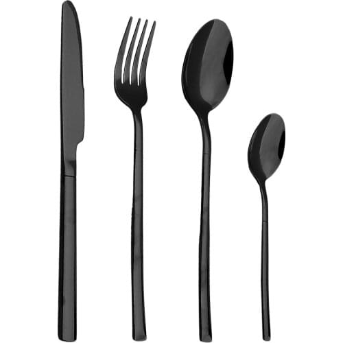 4Pcs Dinnerware Set Stainless Steel Cutlery Set Knife Fork Spoon Dinner Set KitchenTableware Black Flatware Set Dishwasher Safe
