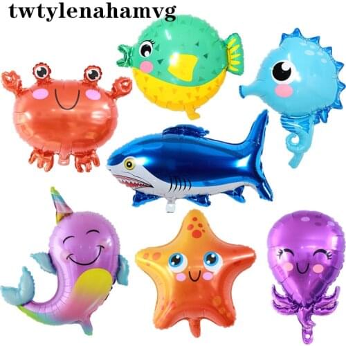 New Colorful Cartoon Marine Animal Crab Shark Seaside Party Foil Balloon Childrens Day Ocean Park Baby Room Decor Photo Props