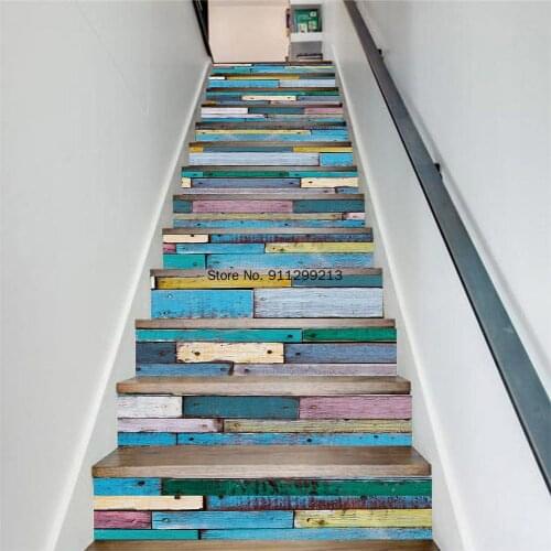 Stairs Cover Home Decoration Classic Removable Floor Stair Sticker Splicing Bricks Color Wood Grain Paintings Stairway Stickers