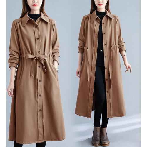 Autumn Trench Coat 2021 New Fashion Thin Windbreaker Female Temperament Mid-Length Lapel Single Breasted Shirt Slim Tops M357