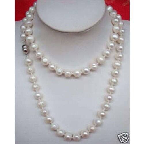 Natural freshwater pearls 48'' natural 7-8mm white pealrs necklace freeshipping