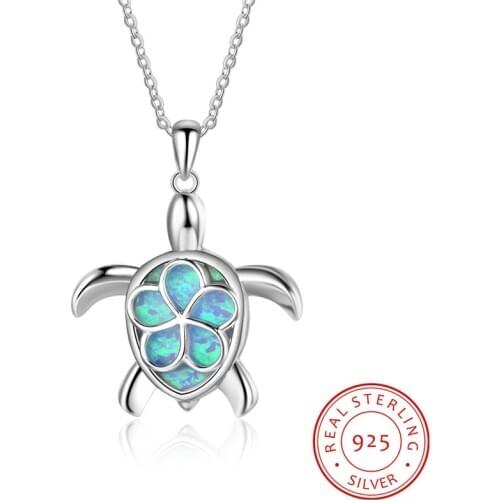 Marcatsa Silver Color Blue Opal Crystal Sea Turtle Chain Pendants Necklaces For Women Animal Wedding Ocean Beach Jewelry