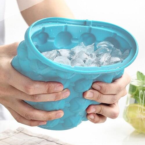 Portable Silicone Ice Cube Maker With Lid Ice Bucket Ice Mold To Save Space Champagne Beer Barrel Kitchen Party Wine Set