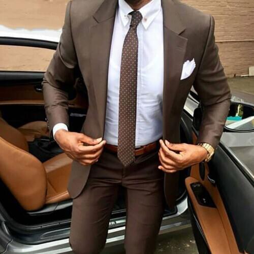 Latest Designs Brown Men Suits for Wedding Jacket Pants Slim Fit Groom Tuxedo 2Piece Smart Casual Prom Wear Classic Men Suits