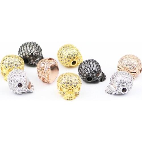 RBFHYER 1pcs White zircon Skull Copper beads Pave Crystal metal Loose beads for Jewelry bracelet Necklace making DIY Accessories