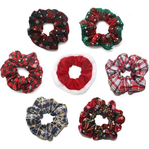 Christmas Hair Schrunchies Snowflakes Elastic Hair Bands Girls Hair Ties Ponytail Holder Red Xmas Hair Rope Kids Gum Accessories