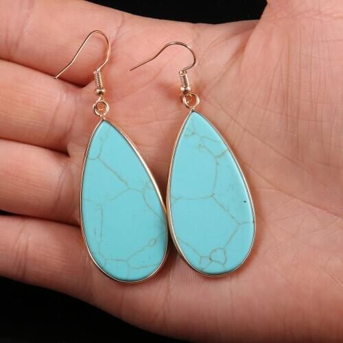 Fashion Natural Semi-precious Stone Drop Earrings Fine Jewelry For Women Handmade Turquoises Earring Gifts Size 22x45mm