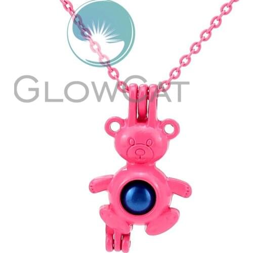RR199 Lovely Hot Pink Bear Locket Necklace Pendant Chain Choker Alloy Jewelry For Women Girls Teens Novelty Gift