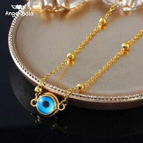 Blue Evil Eye Crystal Charm Allah Necklace for Women Muslim Jewelry Turkish Blue Eye Necklace Gold Color Plated Never Faded