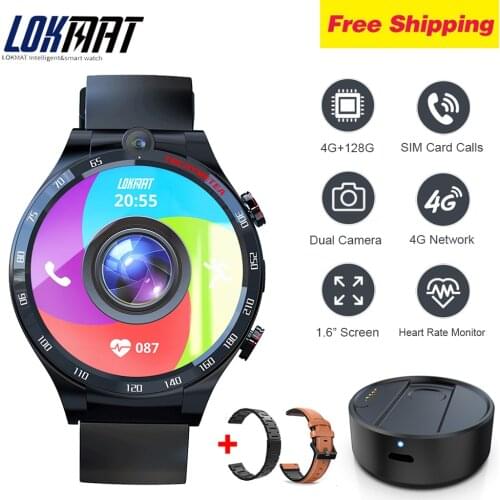 LOKMAT APPLLP 4 Smart Watch Men Android 10.7 4G RAM 128G ROM WIFI Dual Camera Waterproof Heart Rate Monitor 4G GPS Smartwatch