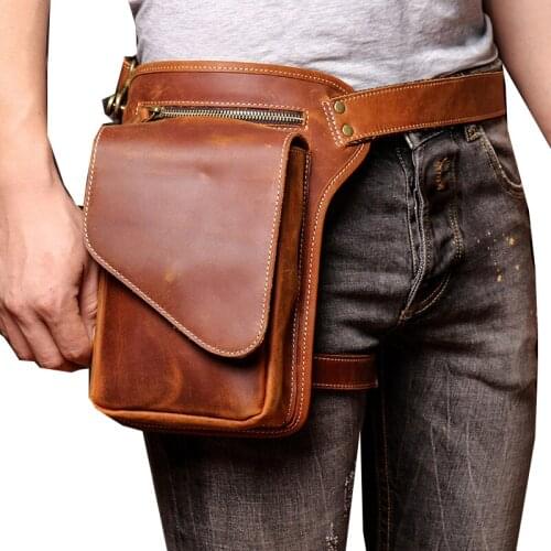 High Quality Men Genuine Leather Drop Leg Bag Motorcycle Multi-purpose Messenger Shoulder Bag Male Belt Hip Bum Waist Fanny Pack
